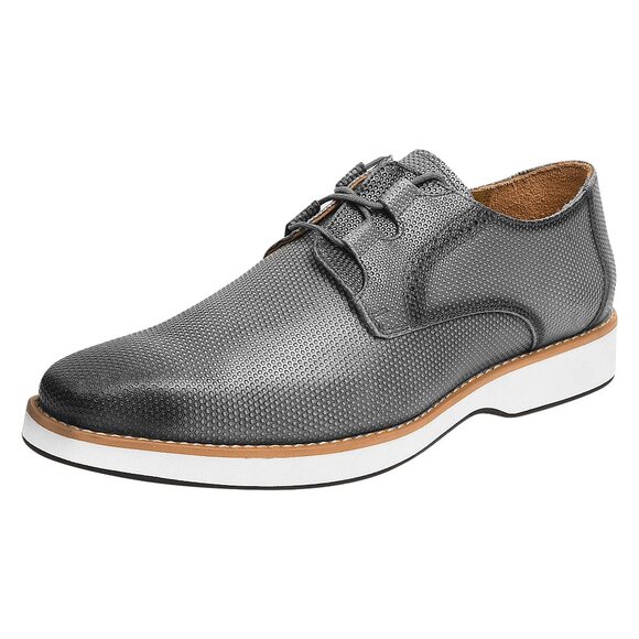 LIBERTYZENO Mens Grey Leather Tread Design Oxford Dress Shoes